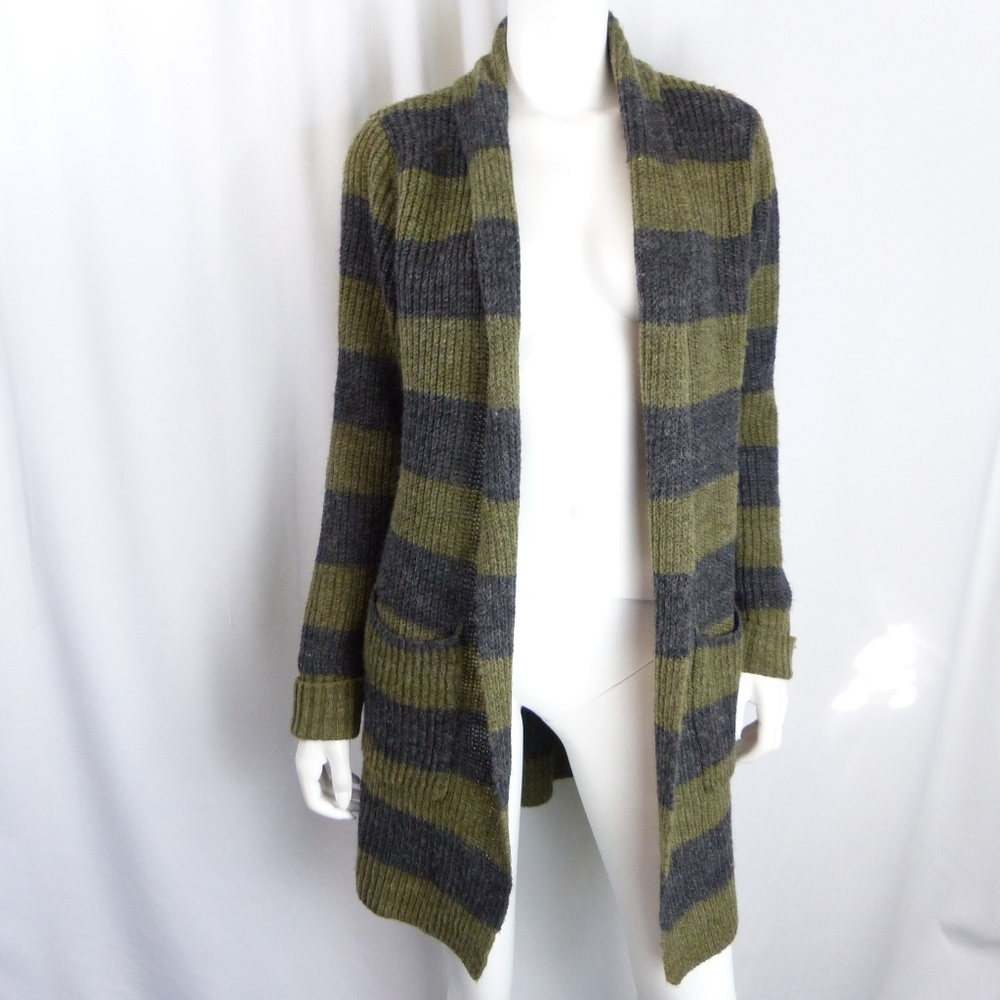 Ethyl Brand Size S Long Sweater Cardigan Green